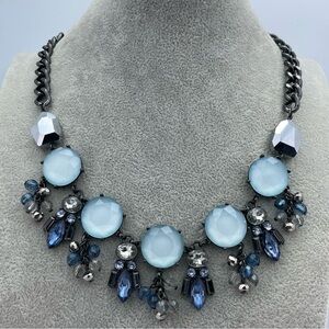 Laní Blue Statement Necklace Gunmetal Chain Crystal Fringe